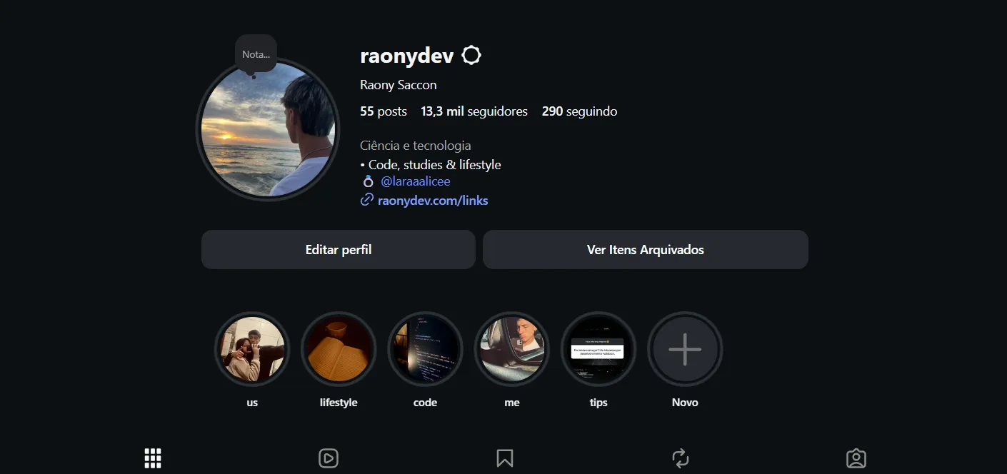 Capa do perfil @raonydev no Instagram