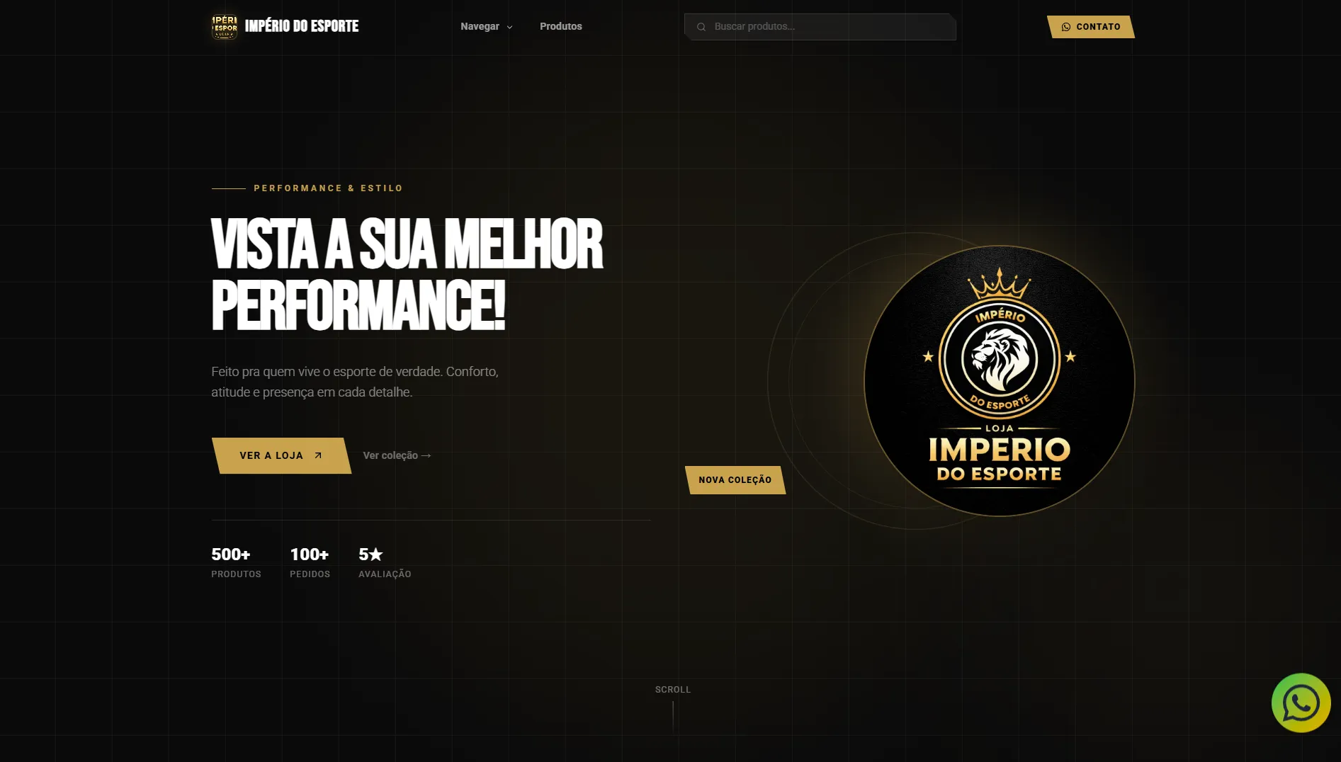 Tela inicial do site Império do esporte