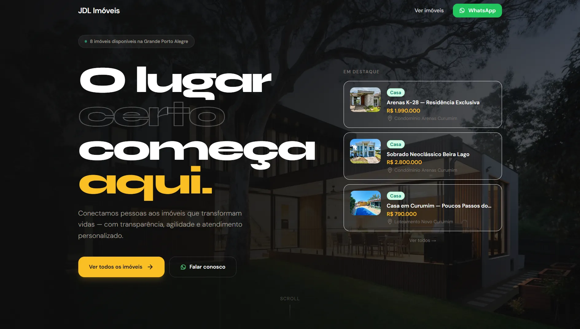 Tela inicial do site JDL Imobiliária